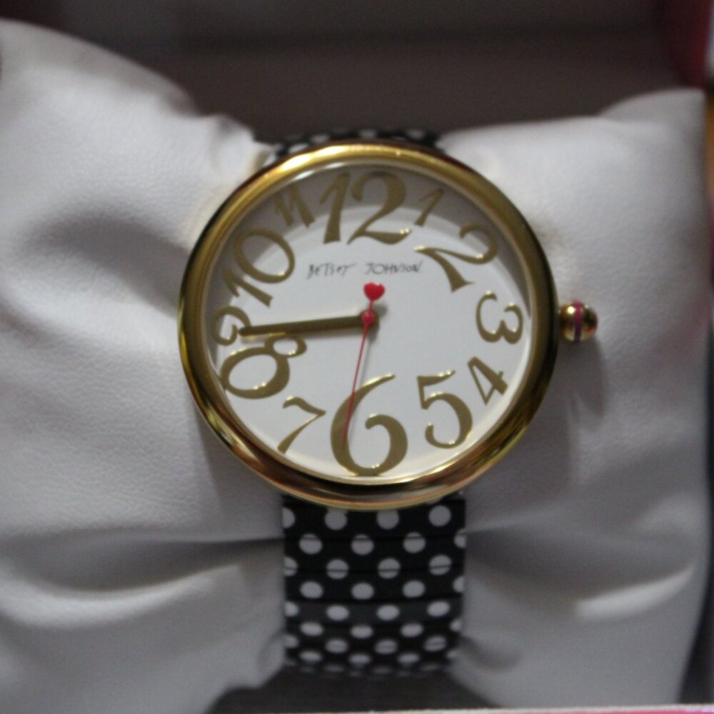 BRAND NEW WITH TAGS BETSEY JOHNSON POLKA DOT STRETCH BAND WRIST WATCH FUN!! - Picture 3 of 8